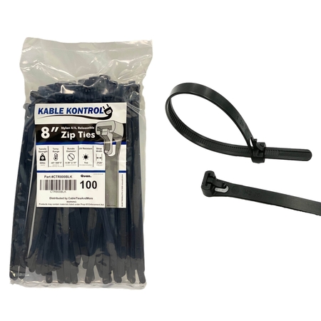 Kable Kontrol Kable Kontrol® Releasable Reusable Zip Ties - 8" Long - 50 Lbs Tensile Strength - 100 pack - UV Black CTR800BLK